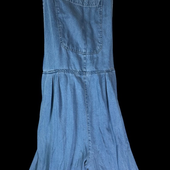 Flowy Chambray Pleated Wide Leg Oversized Racerback Overalls/Jumpsuit - Picture 7 of 9